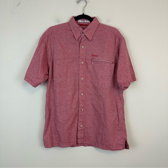 Orvis | Red Fish Embroidered Short Sleeve Button Up Shirt Size Medium - Picture 1 of 5
